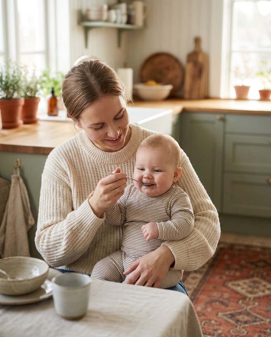 Mamma che dà da mangiare al suo bambino